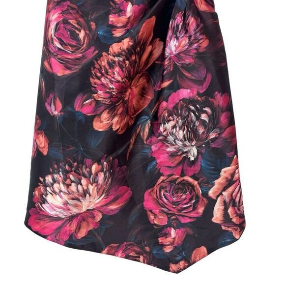 Kay Unger Iris Oxblood Multi Floral One-Shoulder Handkerchief Hem Midi Size 6 - Picture 6 of 13